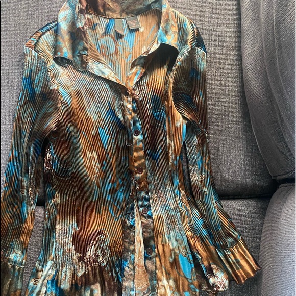 Vintage SERE NADE brown/teal button up silk top - Picture 5 of 5
